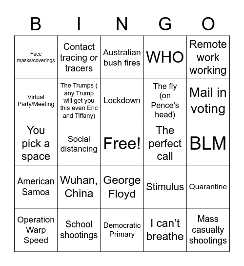 2020 Bingo Card