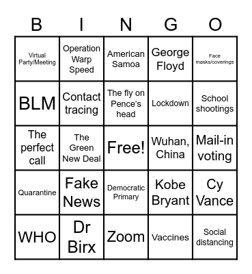 2020 Bingo Card