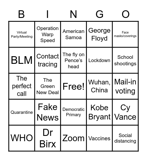 2020 Bingo Card