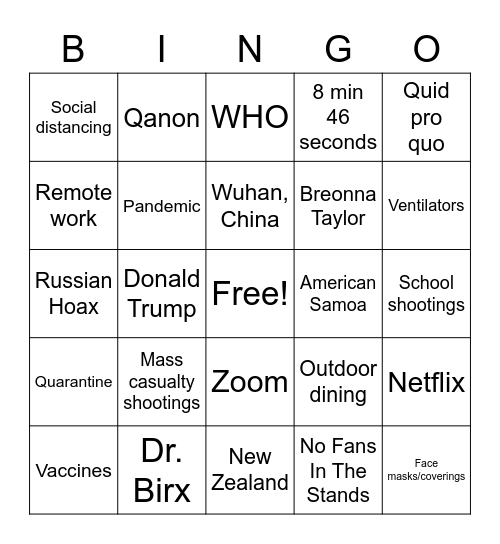 2020 Bingo Card