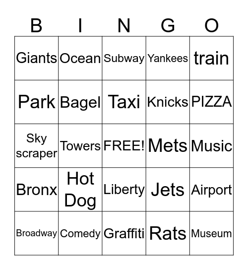 BIG CITY Bingo Card