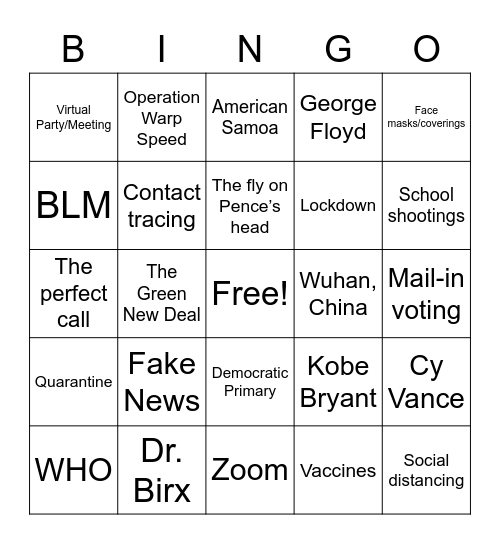 2020 Bingo Card