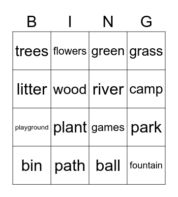 In the park Bingo Card
