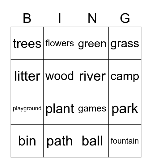 In the park Bingo Card