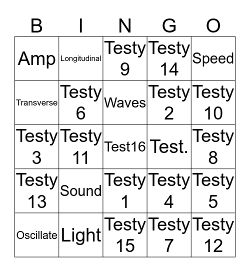 Sharon's  test bingo card Bingo Card