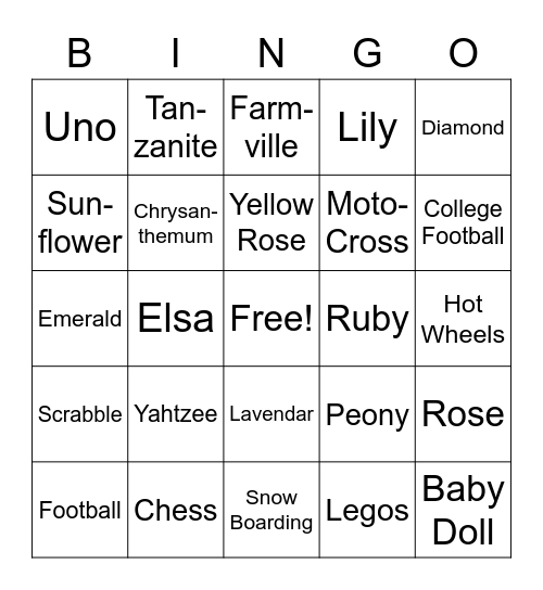 FAM FAVES Bingo Card