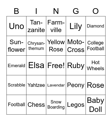 FAM FAVES Bingo Card