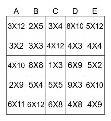 MULTIPLICATION 2023 Bingo Card