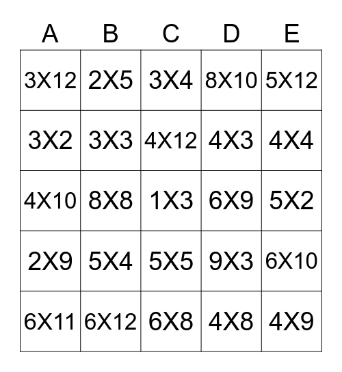 MULTIPLICATION 2023 Bingo Card