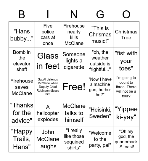 Die Hard Bingo Card