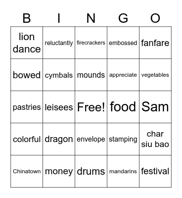 Sam and the Lucky Money Bingo Card