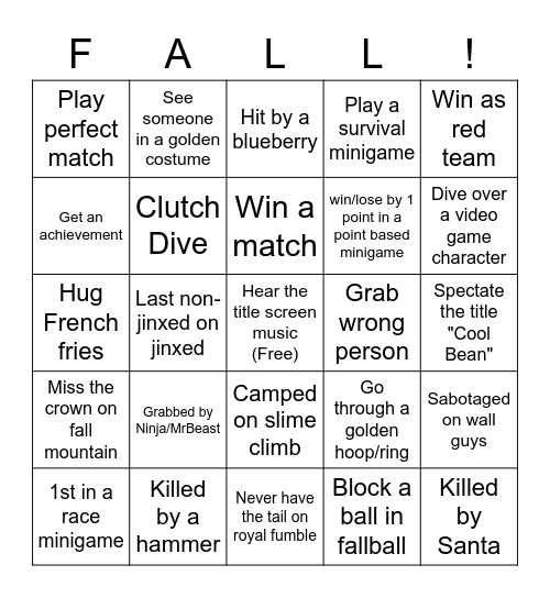 Fall Guys Bingo Card