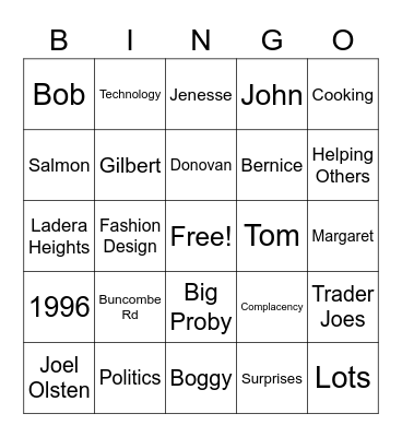 Ruth Birthday BINGO Card