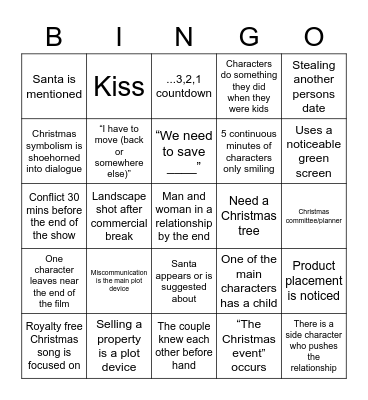 Hallmark Movies Bingo Card