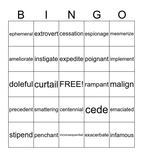 English 10 Exam 1 Bingo Card