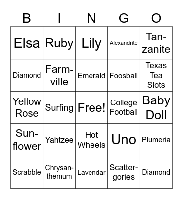 FAM FAVES Bingo Card