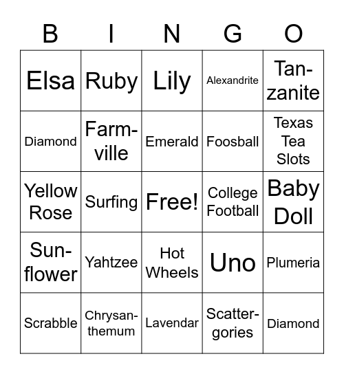 FAM FAVES Bingo Card