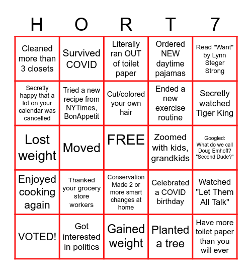 2021 Reimagined Hort VII Holiday Party Bingo Card