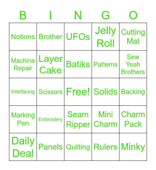 Sew Yeah Bingo Card