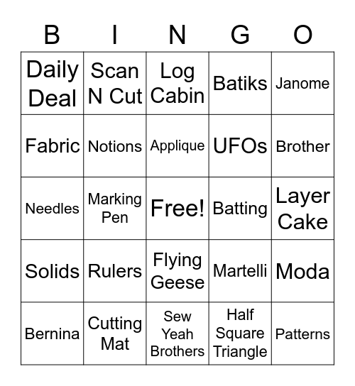 Sew Yeah Bingo Card