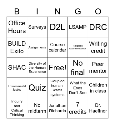 FRINQ Syllabus Bingo Card