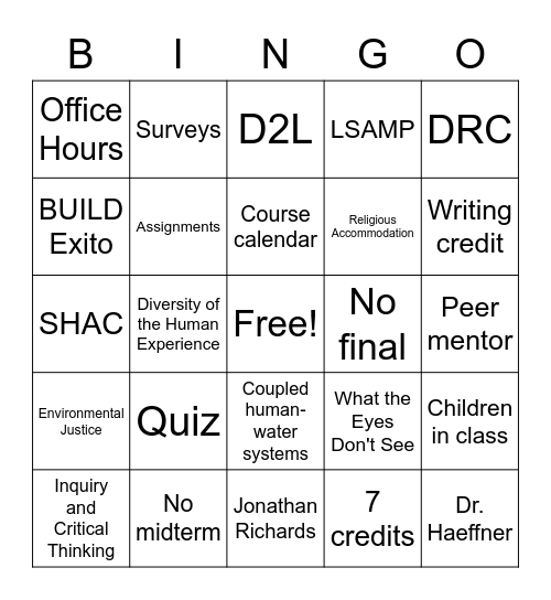 FRINQ Syllabus Bingo Card