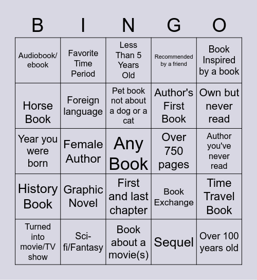 BINGO Challenge 2020/2021 Bingo Card