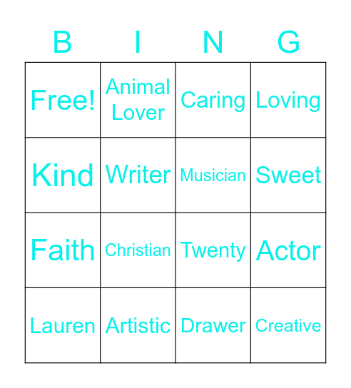 Lauren's 20th Birthday Bingo Card