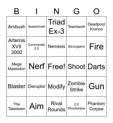 NERF Birthday Bingo Card