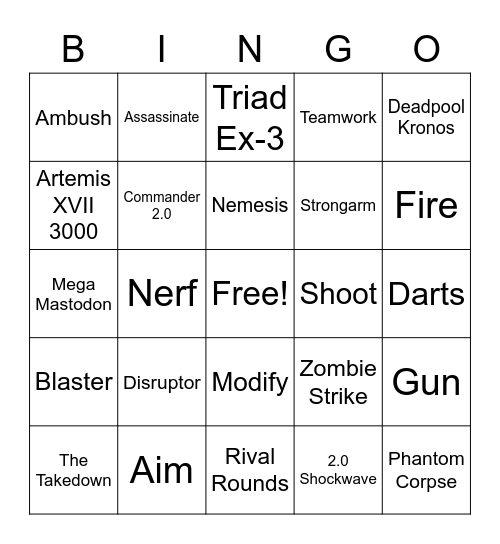 NERF Birthday Bingo Card