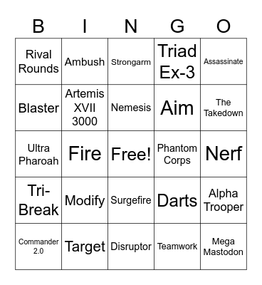 NERF Birthday Bingo Card