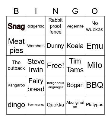 AUSTRALIAN BINGO Card