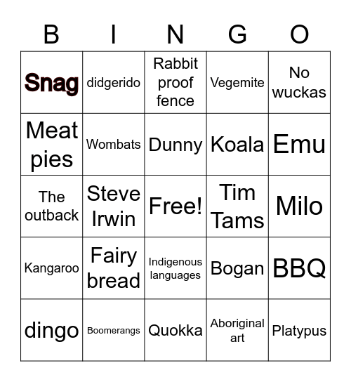 AUSTRALIAN BINGO Card