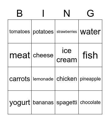 Food Bingo Card