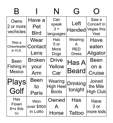 Troy & Lina's New Years Party 2014 Bingo Card