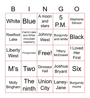 McDowell Wedding Bingo Card