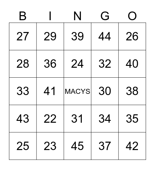 MACYS BINGO Card