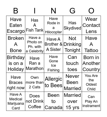 Troy & Lina's New Years Party 2014 Bingo Card