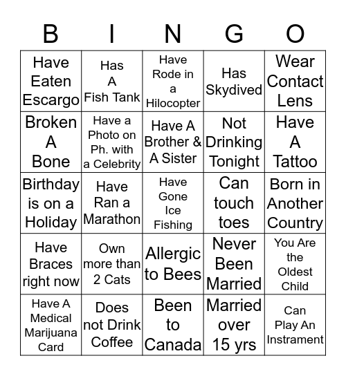 Troy & Lina's New Years Party 2014 Bingo Card