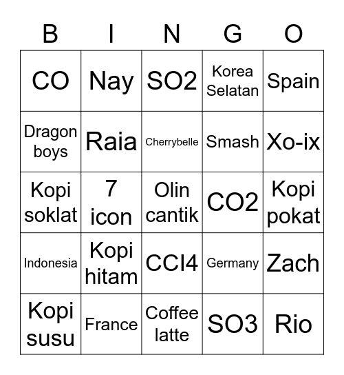 Z’s Bingo Card