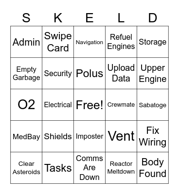 Among Us Bingo Card