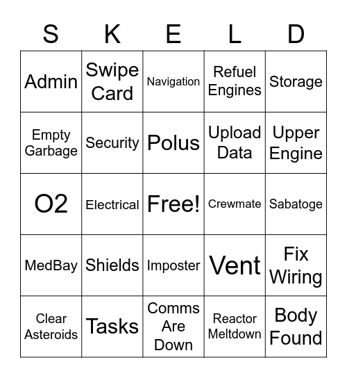 Among Us Bingo Card