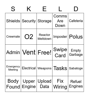 Among Us Bingo Card