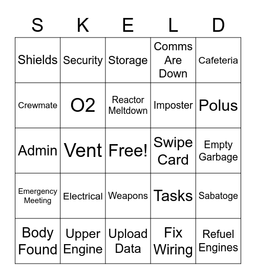 Among Us Bingo Card