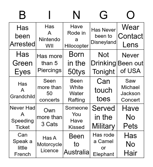 Troy & Lina's New Years Party 2014 Bingo Card