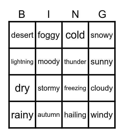 weather conditions Bingo Card