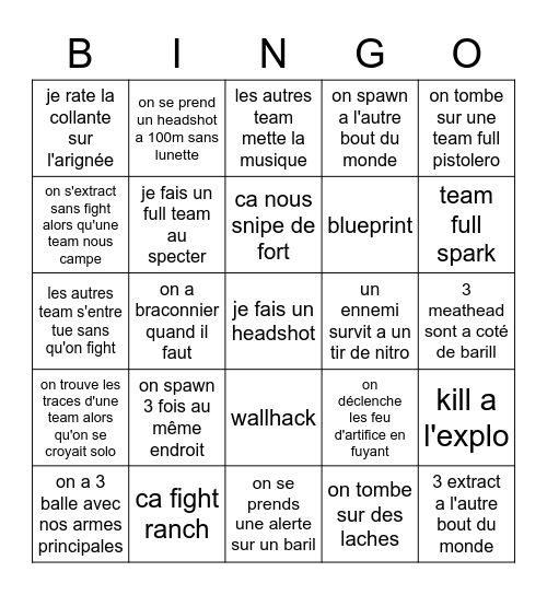 Hunt Bingo Card