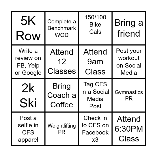 CrossFit Sturbridge Bingo Card