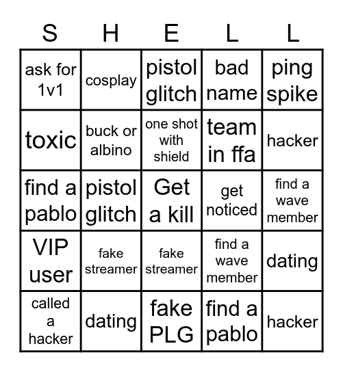 Shell bingo Card