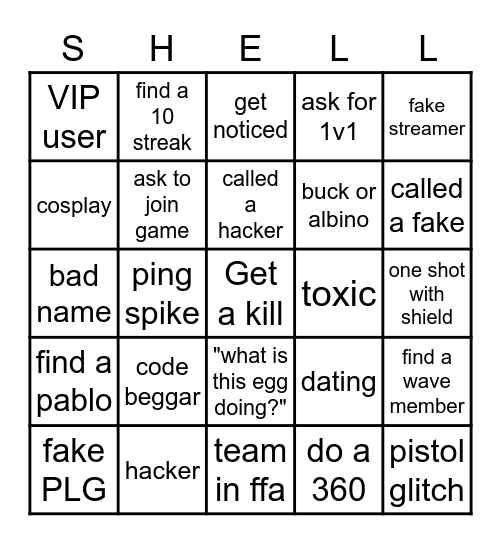 Shell bingo Card